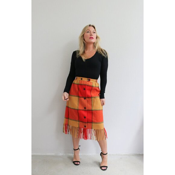 1970s Vintage Pendleton Wool & Plaid Fringe Skirt ~ Women's Extra Small XS SM - Picture 2 of 10